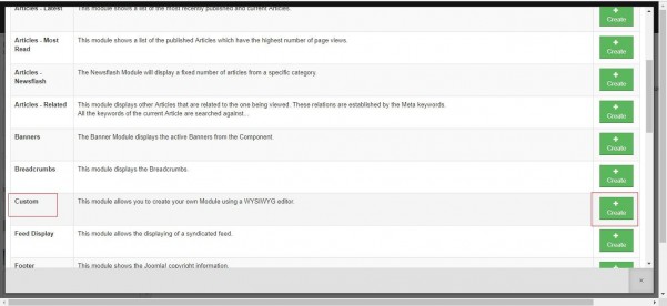 Select your module type and click 'Create'